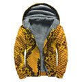 Yellow And Black Snakeskin Print Sherpa Lined Zip Up Hoodie