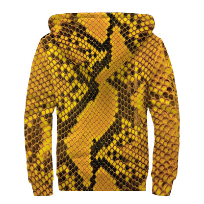 Yellow And Black Snakeskin Print Sherpa Lined Zip Up Hoodie