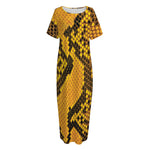 Yellow And Black Snakeskin Print Short Sleeve Long Nightdress