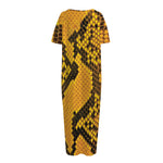 Yellow And Black Snakeskin Print Short Sleeve Long Nightdress