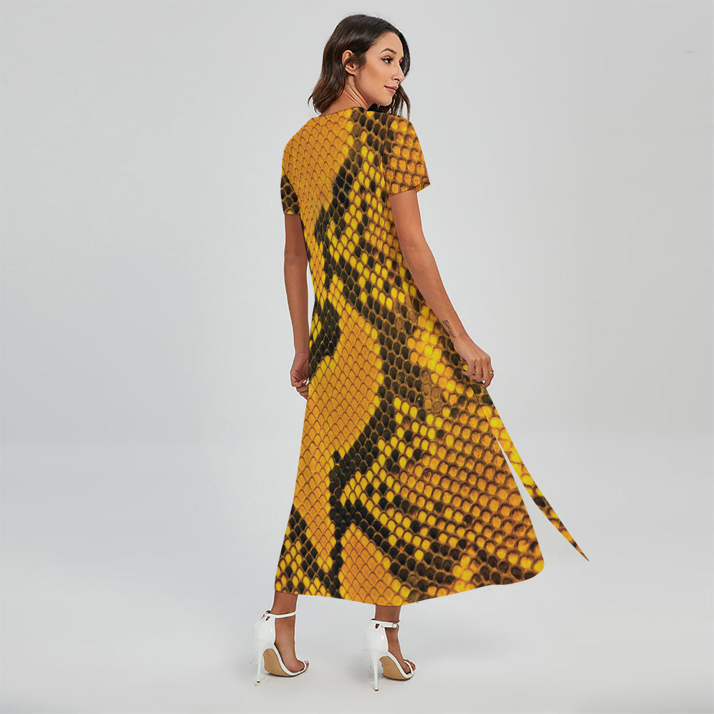 Yellow And Black Snakeskin Print Short Sleeve Maxi Dress Yellow And Black Snakeskin Print Short Sleeve Maxi Dress