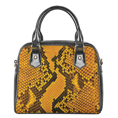 Yellow And Black Snakeskin Print Shoulder Handbag