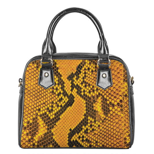 Yellow And Black Snakeskin Print Shoulder Handbag
