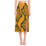 Yellow And Black Snakeskin Print Side Slit Midi Skirt