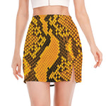 Yellow And Black Snakeskin Print Side Slit Mini Skirt