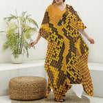 Yellow And Black Snakeskin Print Silk V-Neck Kaftan Dress