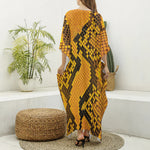 Yellow And Black Snakeskin Print Silk V-Neck Kaftan Dress