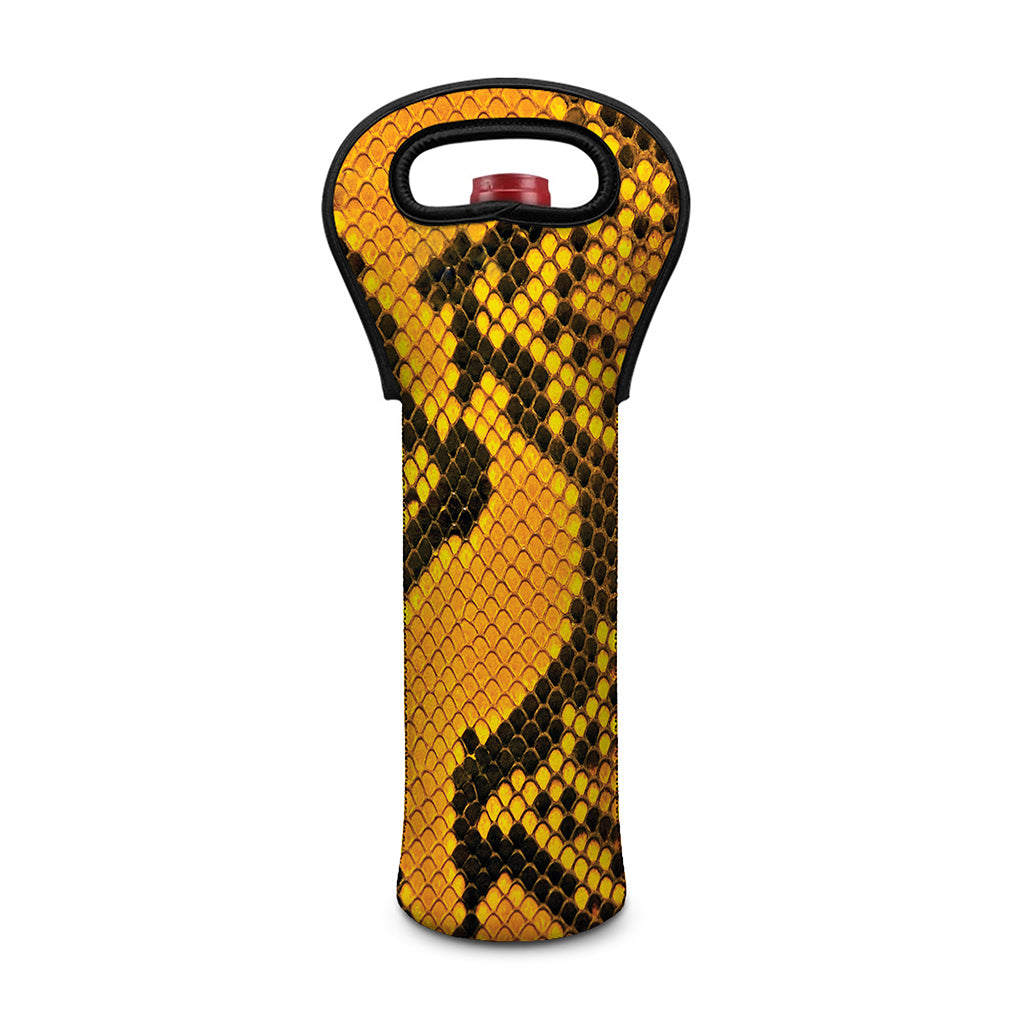 Yellow And Black Snakeskin Print Single Neoprene Wine Tote