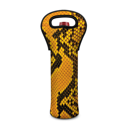 Yellow And Black Snakeskin Print Single Neoprene Wine Tote