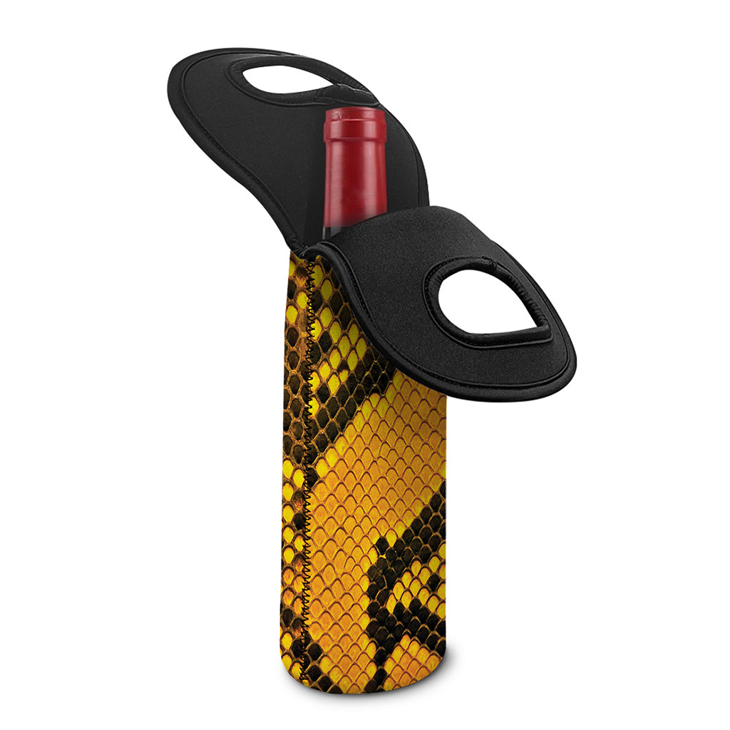 Yellow And Black Snakeskin Print Single Neoprene Wine Tote