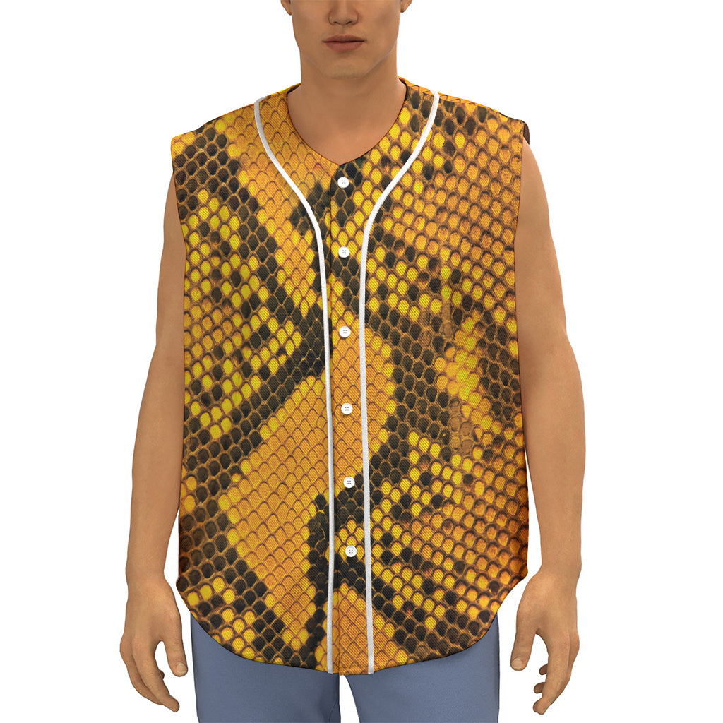 Yellow And Black Snakeskin Print Sleeveless Baseball Jersey