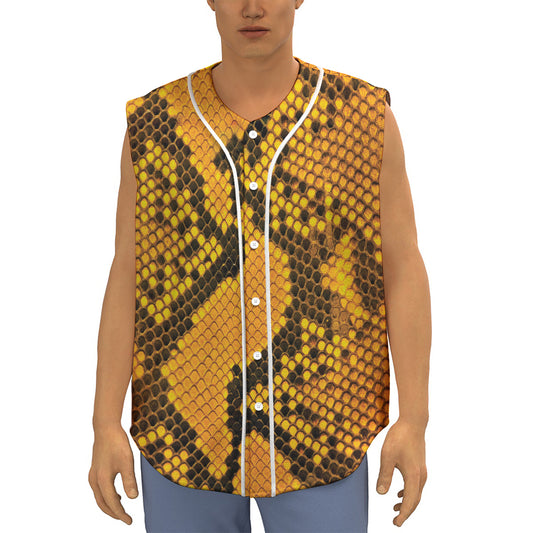 Yellow And Black Snakeskin Print Sleeveless Baseball Jersey