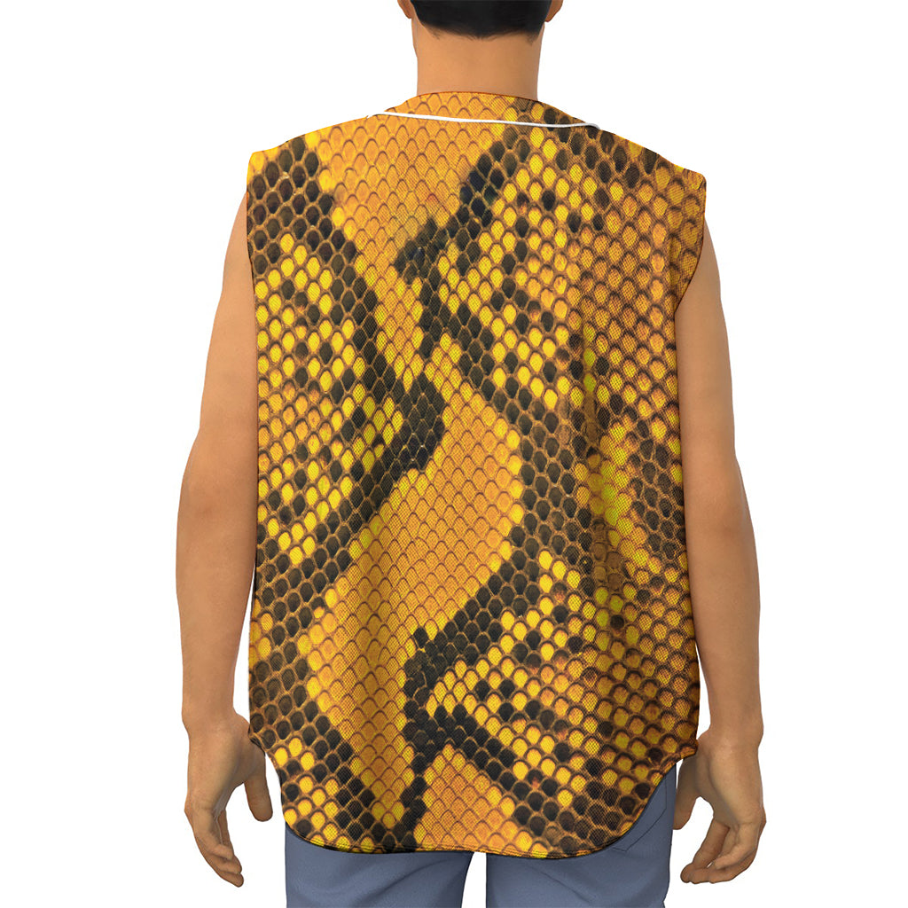 Yellow And Black Snakeskin Print Sleeveless Baseball Jersey