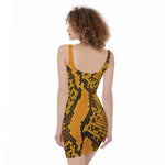 Yellow And Black Snakeskin Print Sleeveless Bodycon Dress