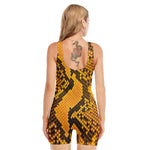 Yellow And Black Snakeskin Print Sleeveless One Piece Swimsuit