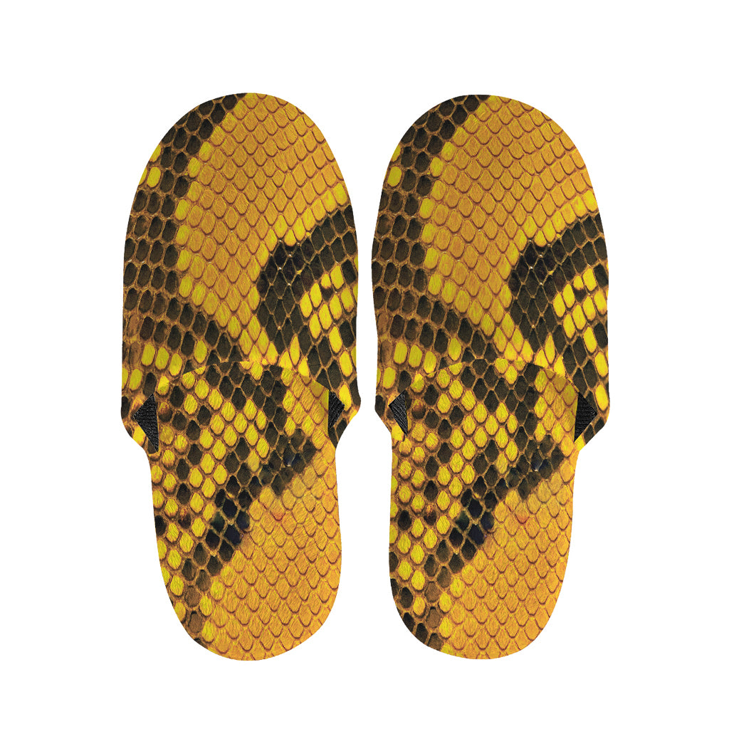 Yellow And Black Snakeskin Print Slippers
