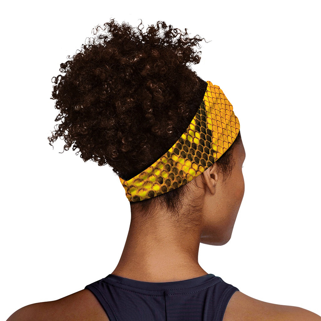 Yellow And Black Snakeskin Print Sports Headband