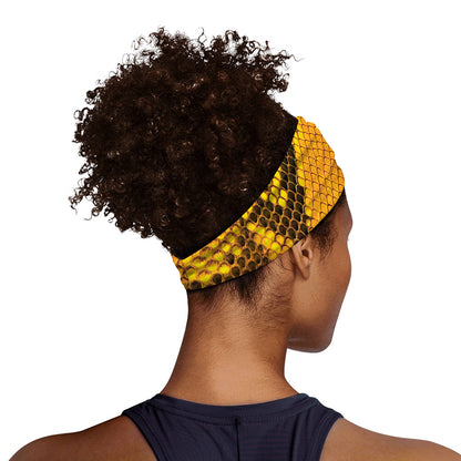 Yellow And Black Snakeskin Print Sports Headband