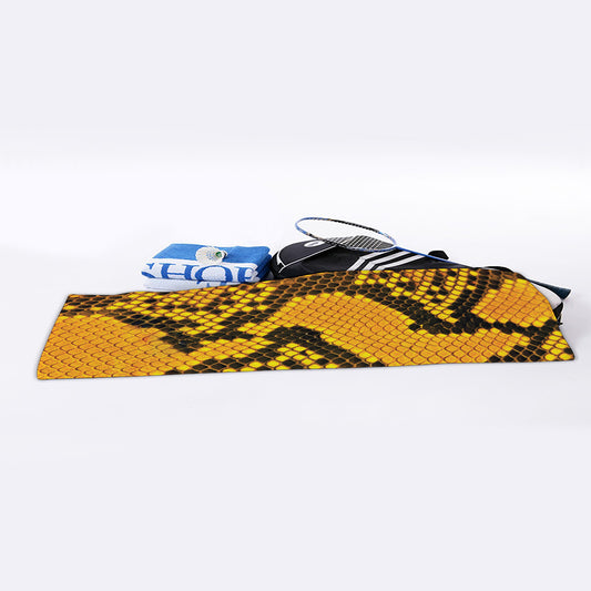 Yellow And Black Snakeskin Print Sports Towel