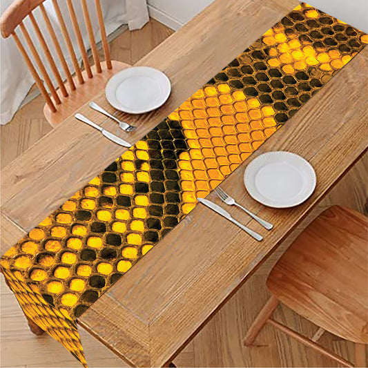 Yellow And Black Snakeskin Print Table Runner
