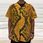 Yellow And Black Snakeskin Print Textured Short Sleeve Shirt