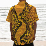 Yellow And Black Snakeskin Print Textured Short Sleeve Shirt