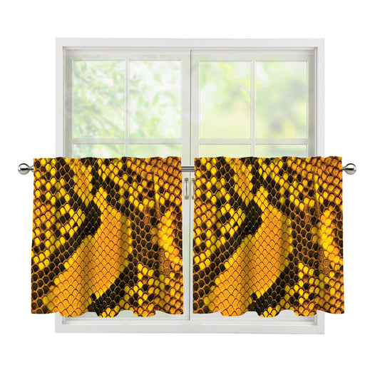 Yellow And Black Snakeskin Print Tier Curtains