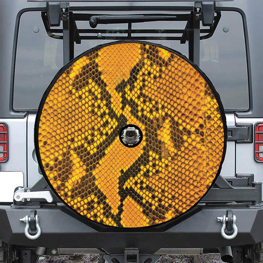 Yellow And Black Snakeskin Print Tire Cover With Camera Hole