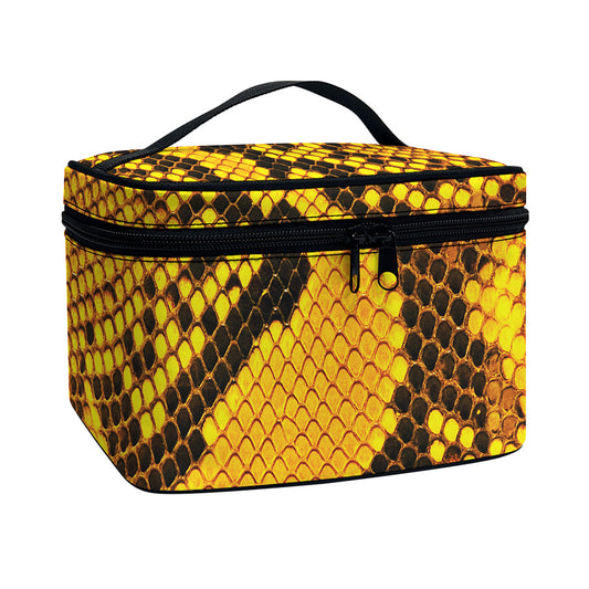 Yellow And Black Snakeskin Print Travel Makeup Bag