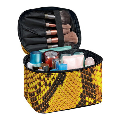 Yellow And Black Snakeskin Print Travel Makeup Bag