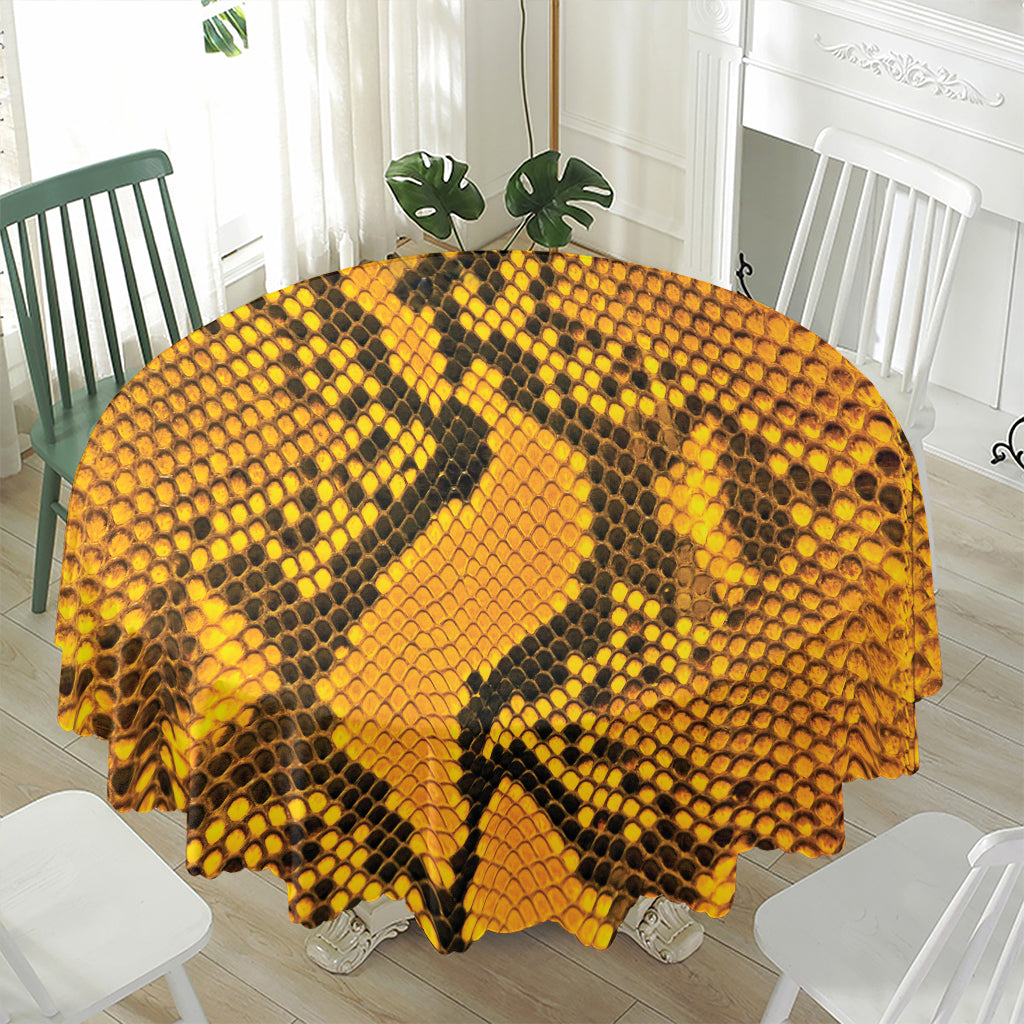 Yellow And Black Snakeskin Print Waterproof Round Tablecloth