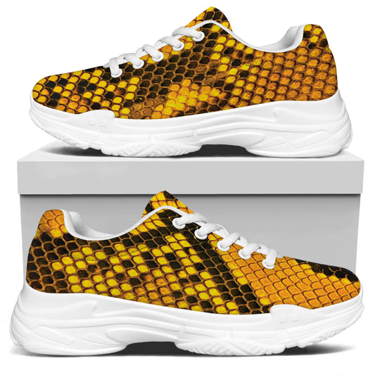 Yellow And Black Snakeskin Print White Chunky Shoes
