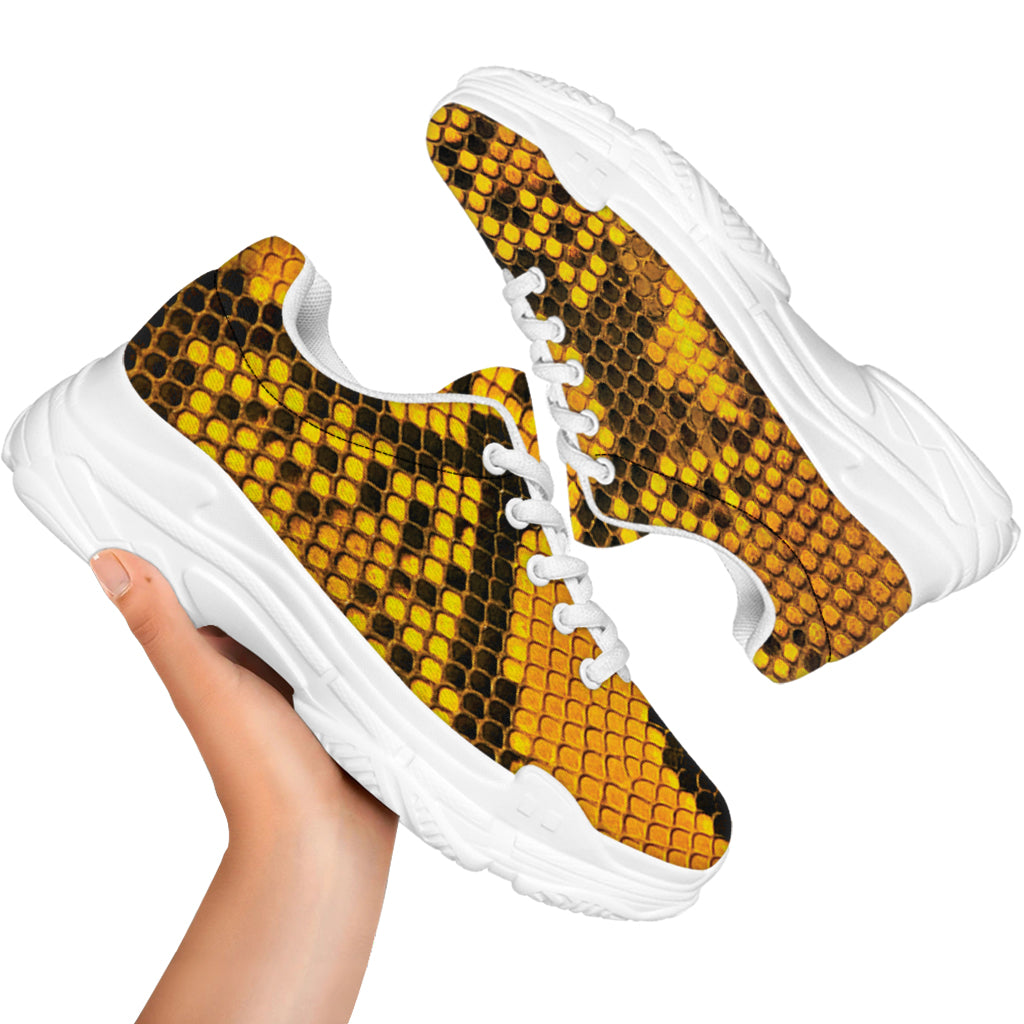 Yellow And Black Snakeskin Print White Chunky Shoes