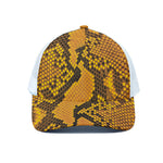 Yellow And Black Snakeskin Print White Mesh Trucker Cap