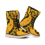 Yellow And Black Snakeskin Print Winter Boots