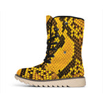 Yellow And Black Snakeskin Print Winter Boots
