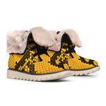 Yellow And Black Snakeskin Print Winter Boots