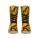 Yellow And Black Snakeskin Print Winter Boots