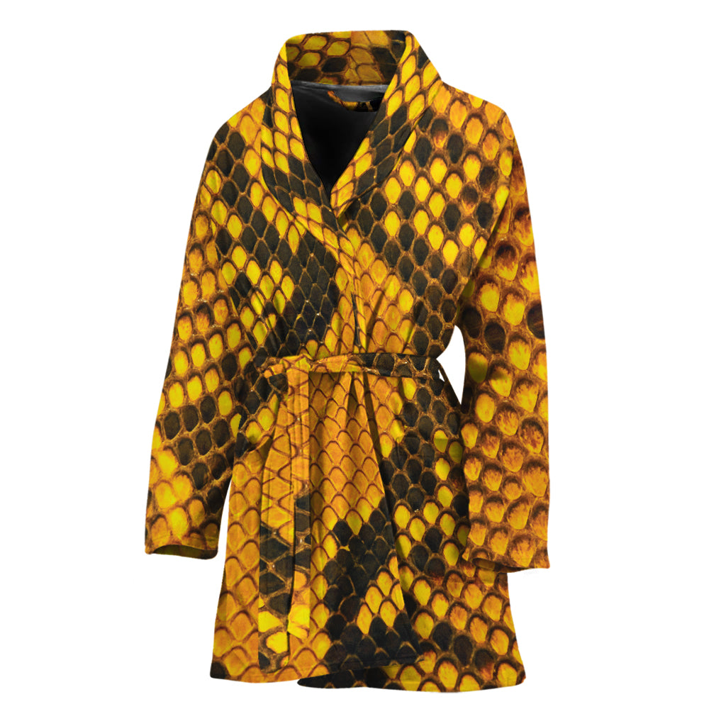 Yellow And Black Snakeskin Print Women's Bathrobe