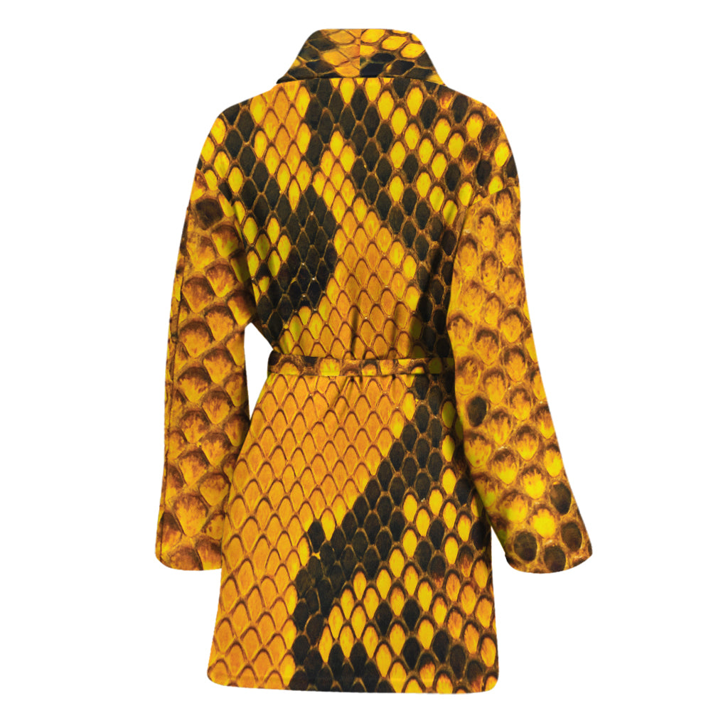 Yellow And Black Snakeskin Print Women's Bathrobe