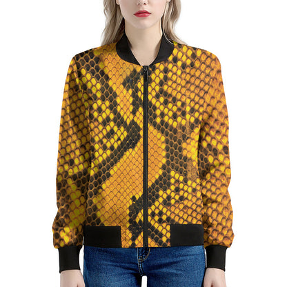 Yellow And Black Snakeskin Print Women's Bomber Jacket