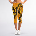 Yellow And Black Snakeskin Print Women's Capri Leggings