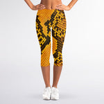 Yellow And Black Snakeskin Print Women's Capri Leggings