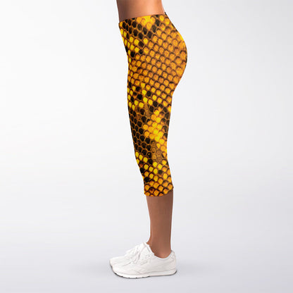 Yellow And Black Snakeskin Print Women's Capri Leggings