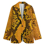 Yellow And Black Snakeskin Print Women's Cotton Blazer