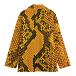 Yellow And Black Snakeskin Print Women's Cotton Blazer