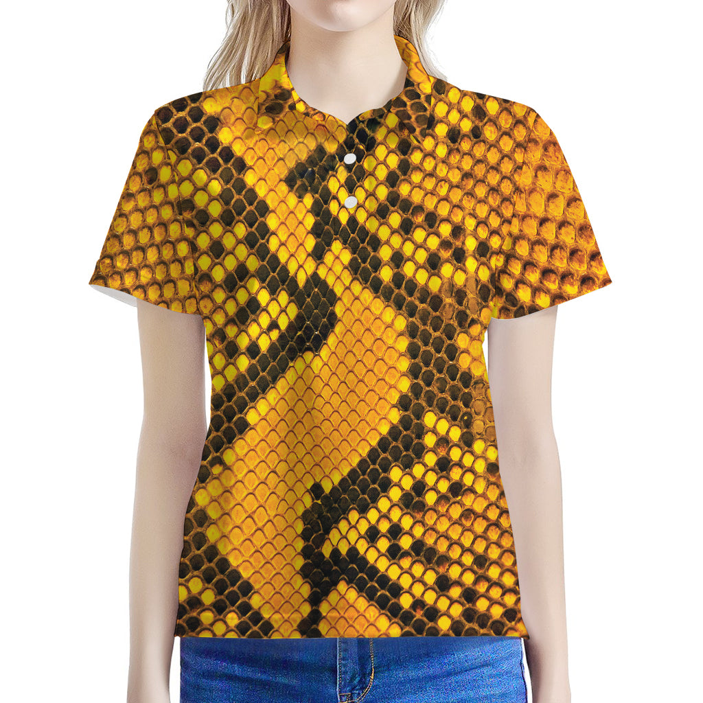 Yellow And Black Snakeskin Print Women's Polo Shirt