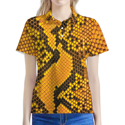 Yellow And Black Snakeskin Print Women's Polo Shirt