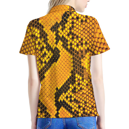 Yellow And Black Snakeskin Print Women's Polo Shirt