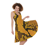 Yellow And Black Snakeskin Print Women's Sleeveless Dress